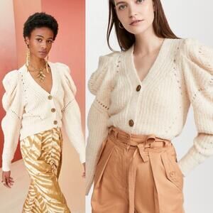 Ulla Johnson Emmy Cardigan Puff Sleeve Alpaca Blend in Dawn/Cream Size Small